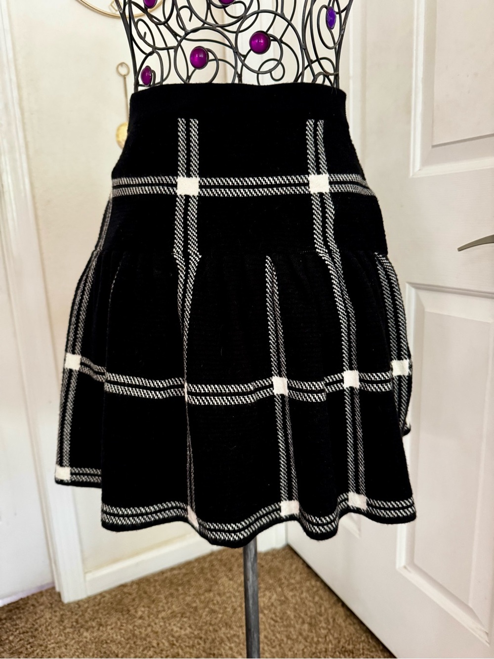 Cynthia Rowley Black & White Plaid Skater Skirt